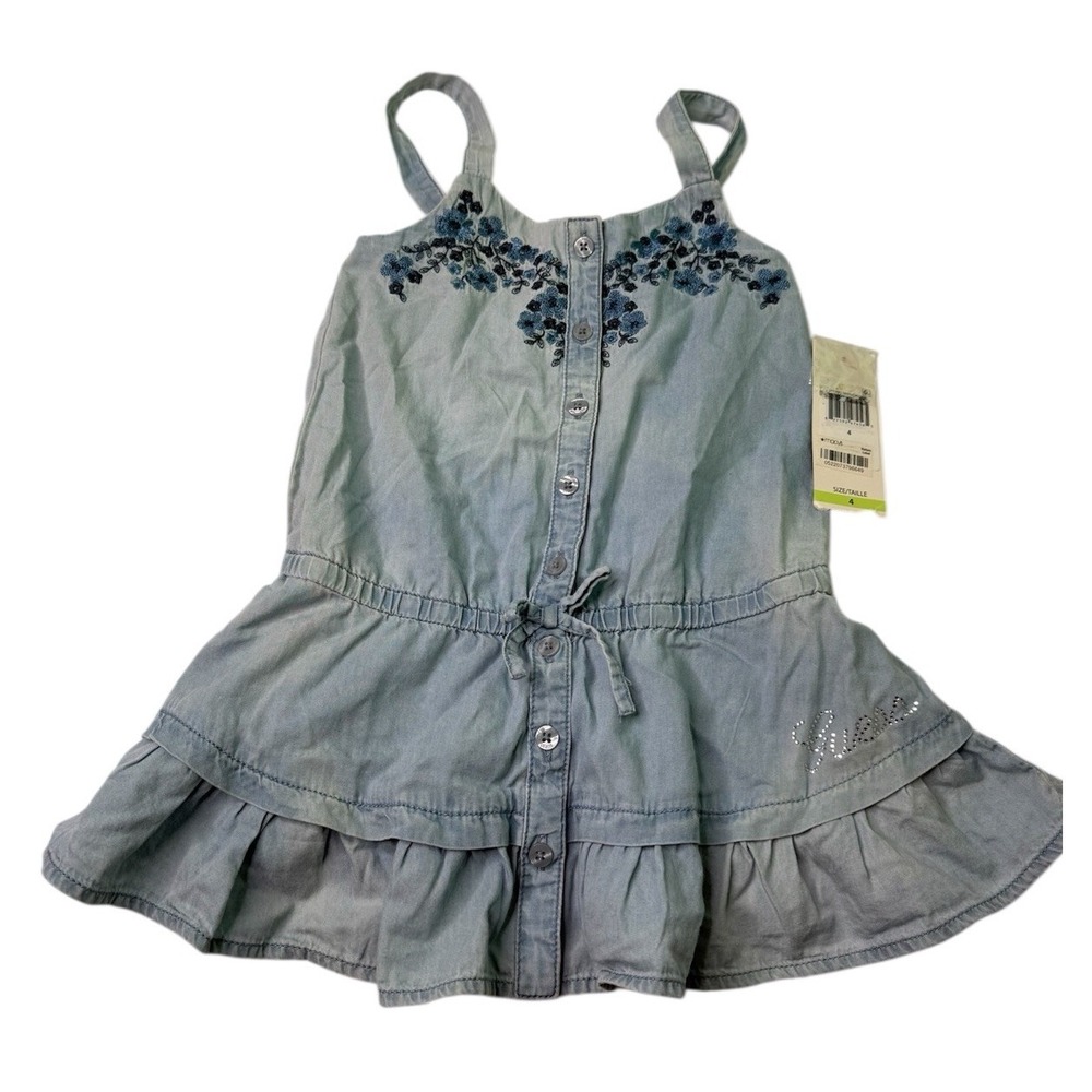 GUESS Kids‎ Denim Dress With Embroidered Top And Ruffle Skirt Sz 4T SpringNWT